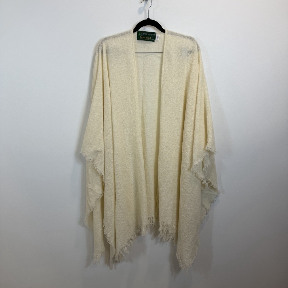Biddy Murphy Ireland Lambswool Cream Color Pashmina Shawl Wrap 54" x 72"‎